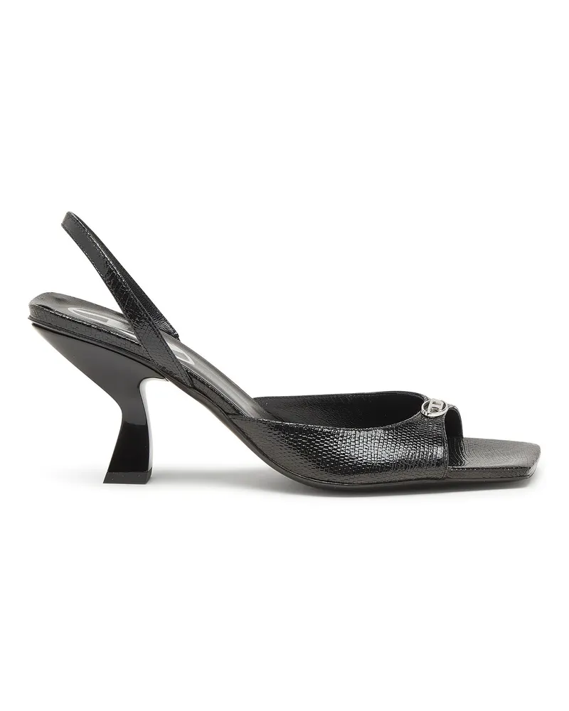 Diesel D-Amber-Slingback-Sandalen aus Leder in Eidechsen-Optik - Sandalen - Damen - Schwarz Schwarz
