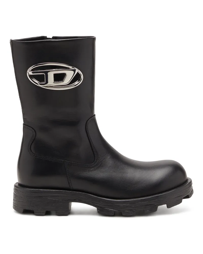 Diesel D-Hammer-Bikerstiefel aus Hochglanzleder - Stiefel - Damen - Schwarz Schwarz