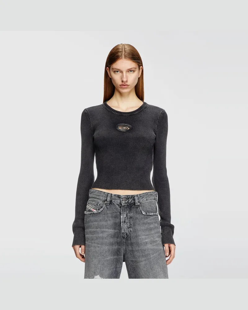 Diesel Verkürzter Pullover mit Cut-out-Logo - Oberteile - Damen - Schwarz Schwarz