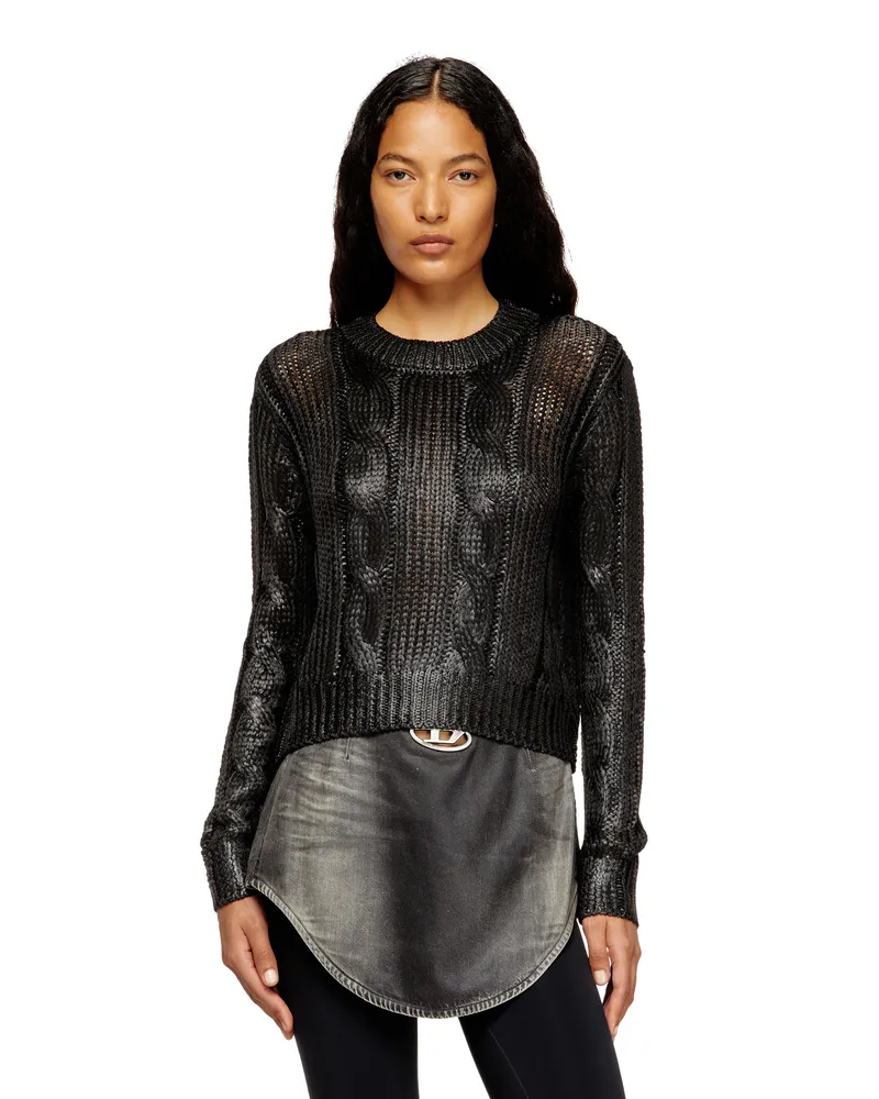 Diesel Pullover mit Zopf-Muster und Glanzeffekt - Strickwaren - Damen - Schwarz Schwarz