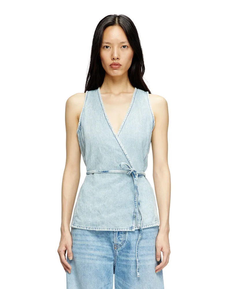Diesel Wickel-Top aus Fischgrät-Denim - Oberteile - Damen - Blau Blau