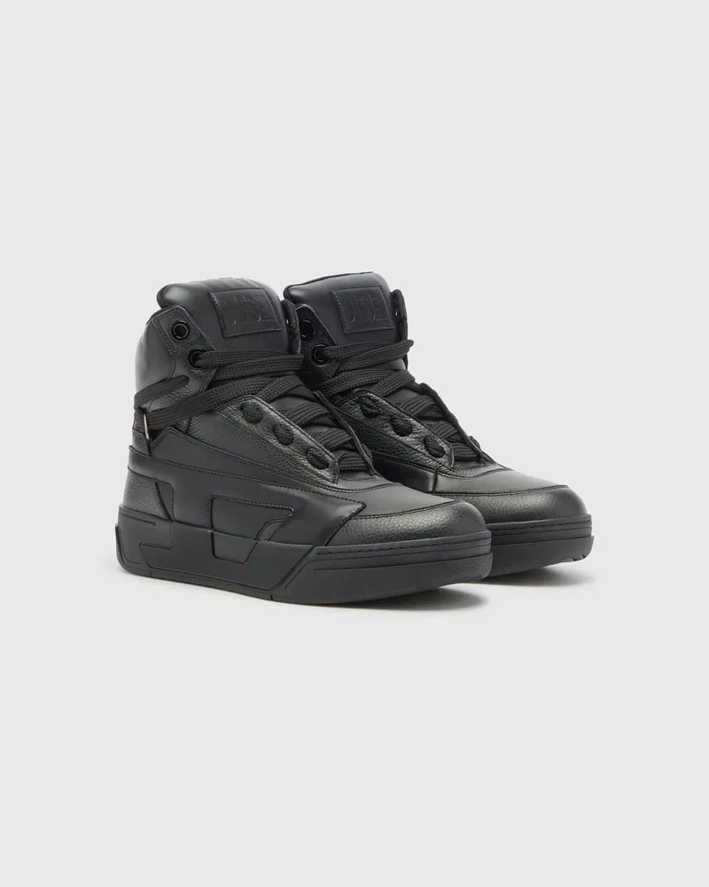 Diesel S-D-Ollie - High-Top-Sneaker aus Leder mit D-Logo - Sneakers - Herren - Schwarz Schwarz