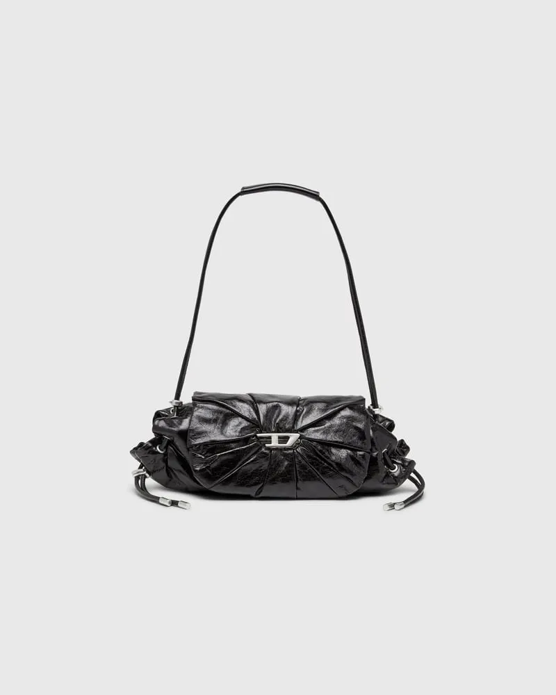 Diesel Scrunch-D-Schultertasche aus Knitter-Leder - Schultertaschen - Damen - Schwarz Schwarz