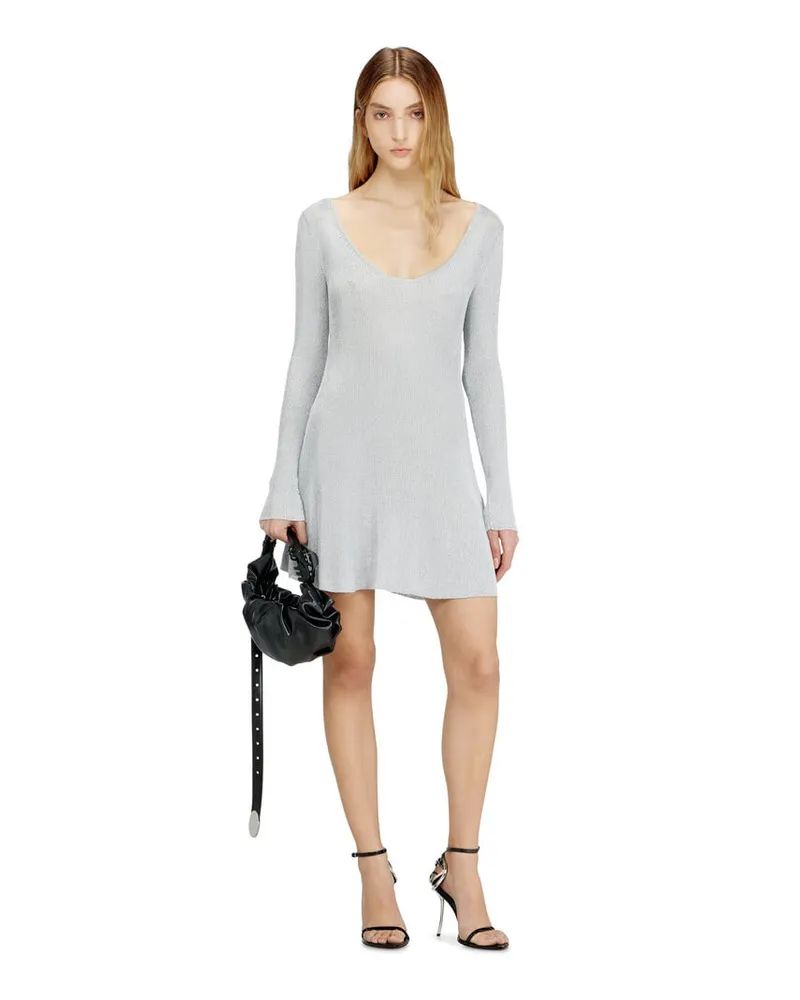 Diesel Kurzes Kleid aus metallisch geripptem Strick - Kleider - Damen - Grau Grau