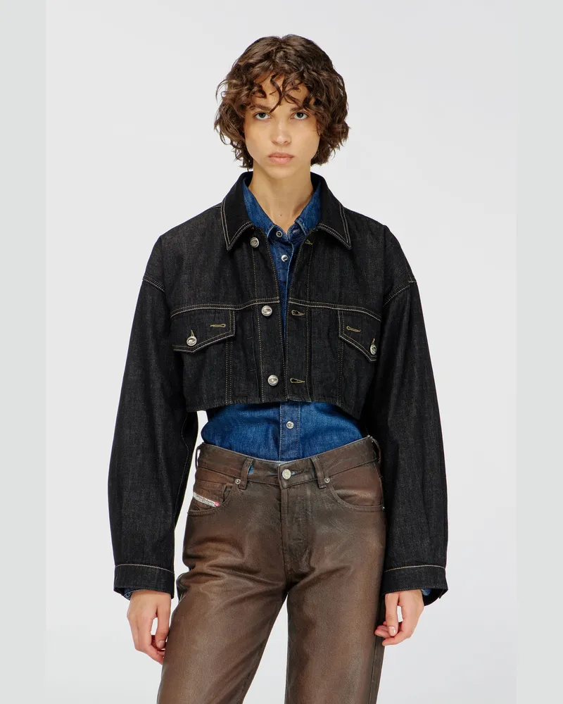 Diesel Oversized cropped Trucker-Jacke aus rinse denim - Denim jacken - Damen - Schwarz Schwarz