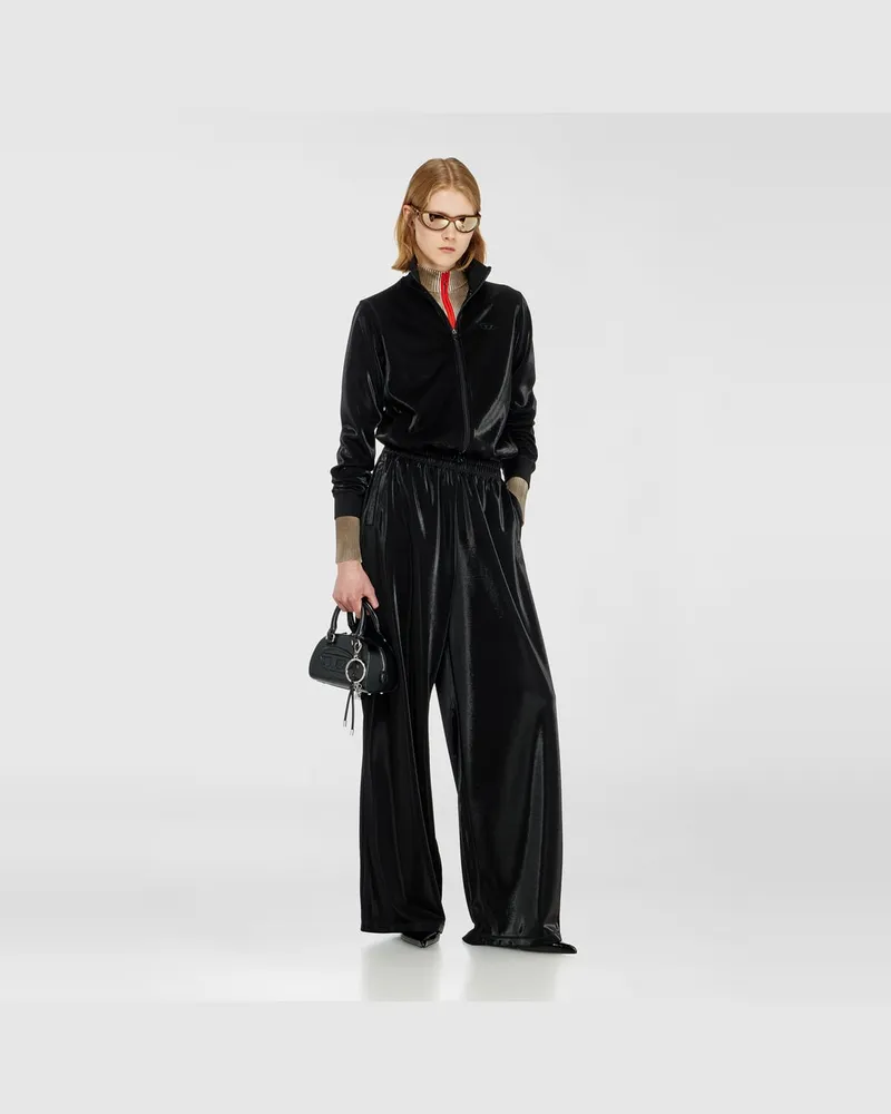 Diesel Sweatshirt mit glänzendem Piquet-Effekt und Reißverschluss - Sweatshirts - Damen - Schwarz Schwarz
