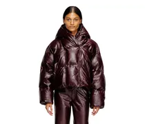 Burgunderrote Pufferjacke mit Kapuze aus beschichtetem Stoff - Winterjacken - Damen - Rot