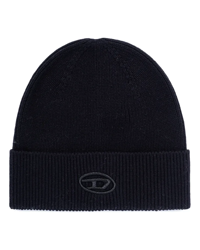 Diesel Gerippte Beanie-Mütze mit D-Stickerei - Mützen - Unisex - Schwarz Schwarz
