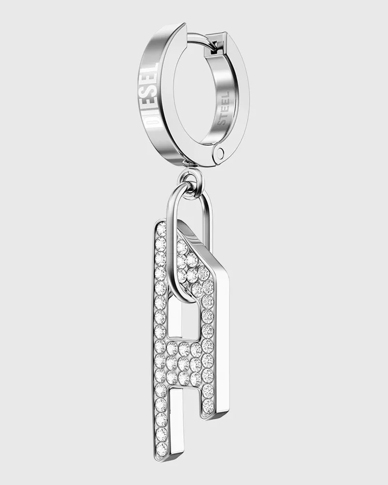 Diesel Ohrhänger aus Edelstahl mit Glitzereffekt und D-Anhänger - Ohrringe - Unisex - Silber Silber