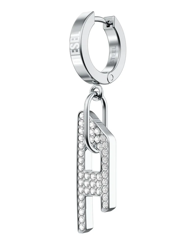 Diesel Ohrhänger aus Edelstahl mit Glitzereffekt und D-Anhänger - Ohrringe - Unisex - Silber Silber