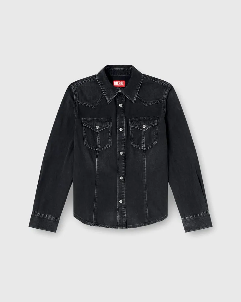 Diesel Western-Hemd aus behandeltem Denim - Denimhemden - Damen - Schwarz Schwarz