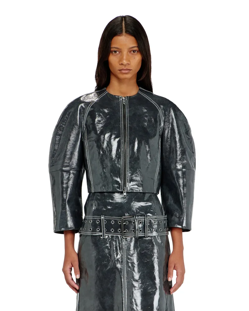 Diesel Patent-leather jacket mit Cocoon-Ärmeln - Lederjacken - Damen - Grau Grau