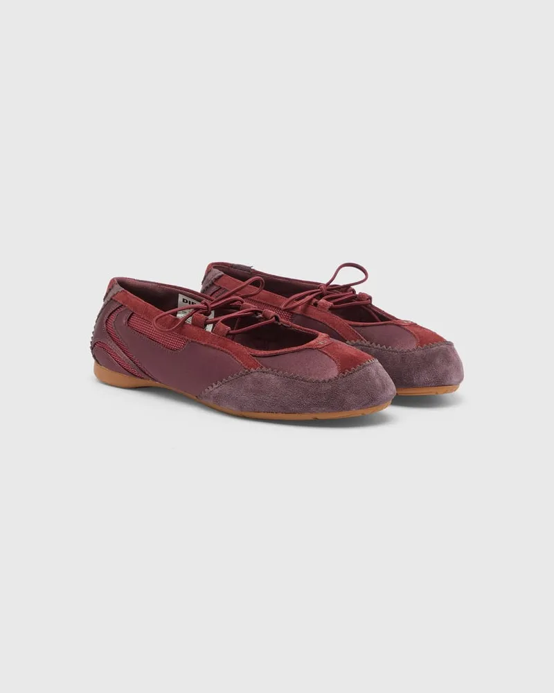 Diesel D-Mile - Ballerinaschnürschuhe aus Leder und Mesh - Flats - Damen - Rot Rot