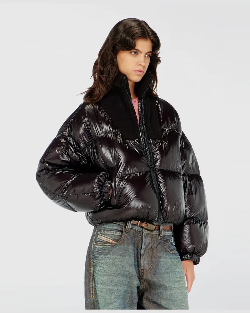 Diesel Daunen-Steppjacke aus Ripstop mit Strickkragen - Winterjacken - Damen - Schwarz Schwarz
