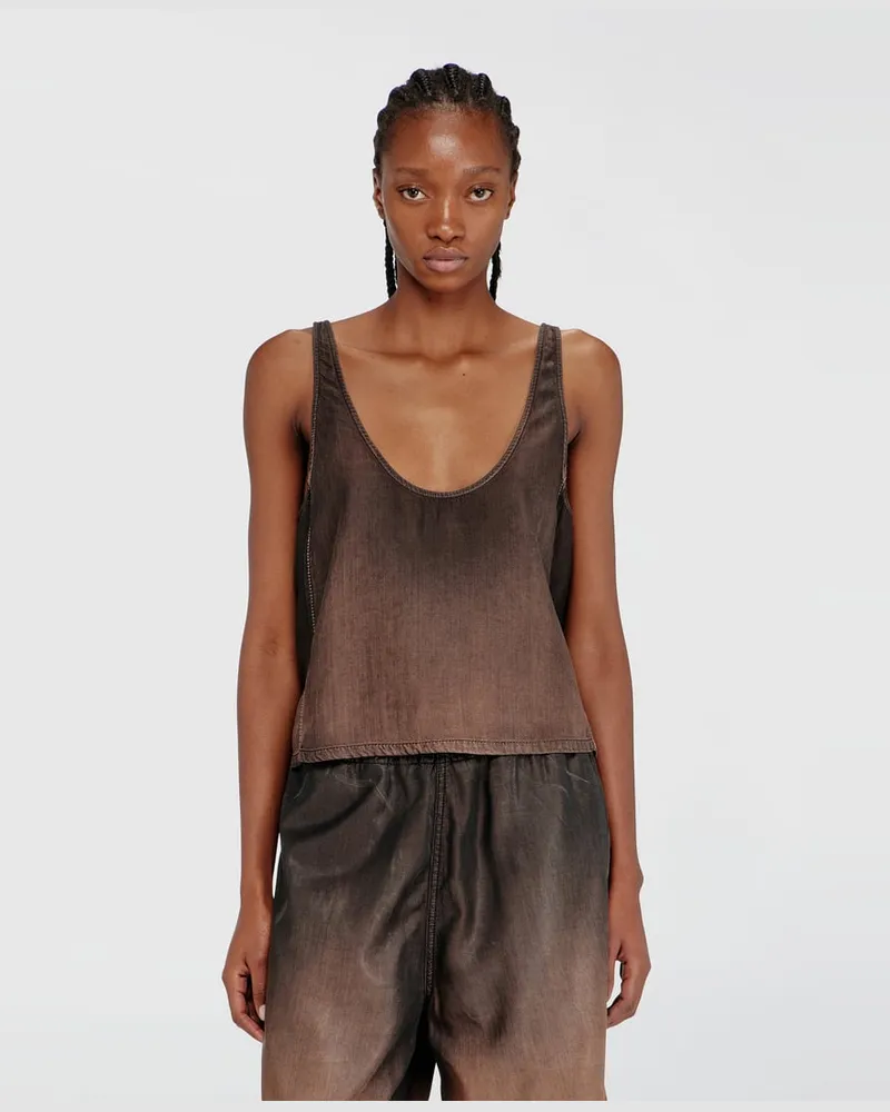 Diesel Tanktop aus fließendem, beschichtetem Denim - Oberteile - Damen - Braun Braun