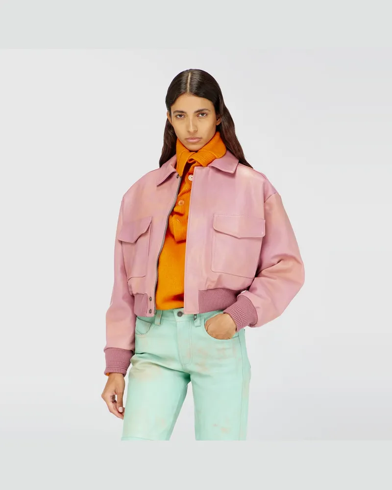 Diesel Aviator-Jacke aus behandeltem Leder - Lederjacken - Damen - Rosa Rosa