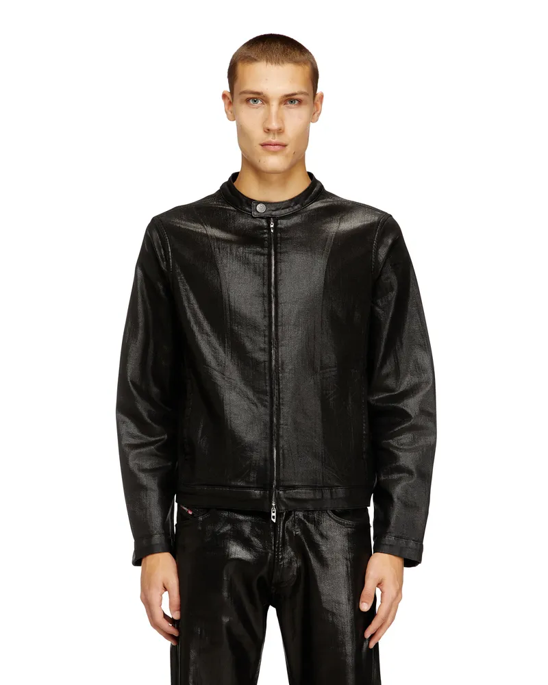Diesel Bikerjacke aus glänzend beschichteten JoggJeans - Denim jacken - Herren - Schwarz Schwarz