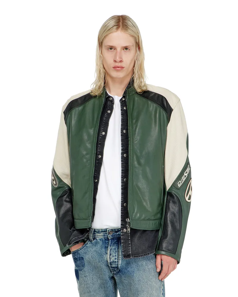 Diesel Bikerjacke aus perforiertem Colour-Block-Leder - Lederjacken - Herren - Bunt Bunt