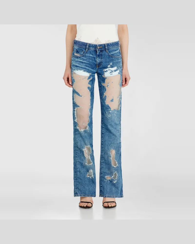 Diesel Bootcut Jeans Low Waist 1969 D-Ebbey, Mittelblau, Reißverschluss Blau