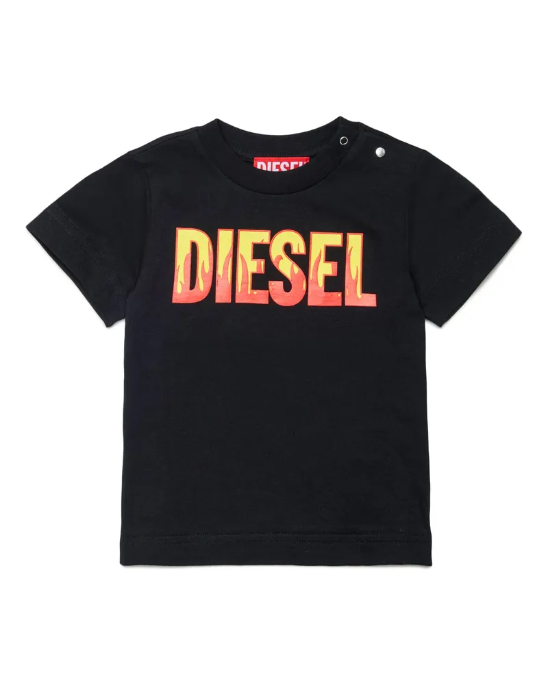 Diesel Baumwoll-T-Shirt mit Feuereffekt-Print - T-Shirts und Tops - Herren - Schwarz Schwarz