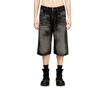 Lange Bermudashorts aus behandeltem Baumwoll-Hanf-Denim - Denim Kurze Hose - Unisex - Schwarz