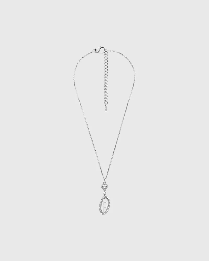 Diesel Halskette aus Edelstahl mit Pavé-Anhänger - Halsketten - Unisex - Silber Silber