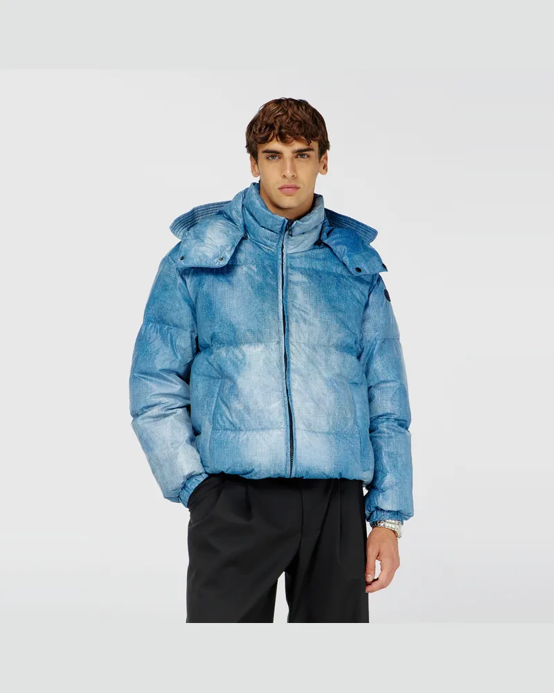 Diesel Daunenjacke mit Denim-Effekt-Print und Kapuze - Winterjacken - Herren - Blau Blau
