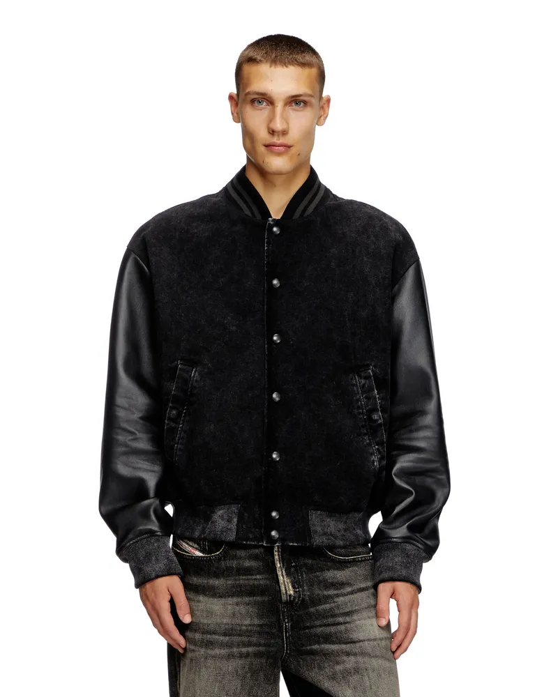 Diesel Bomberjacke aus Denim und Leder - Lederjacken - Herren - Schwarz Schwarz