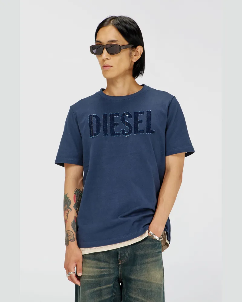 Diesel T-Shirt aus Baumwolle mit tonalem Diesel-Logoprint - T-Shirts - Herren - Blau Blau