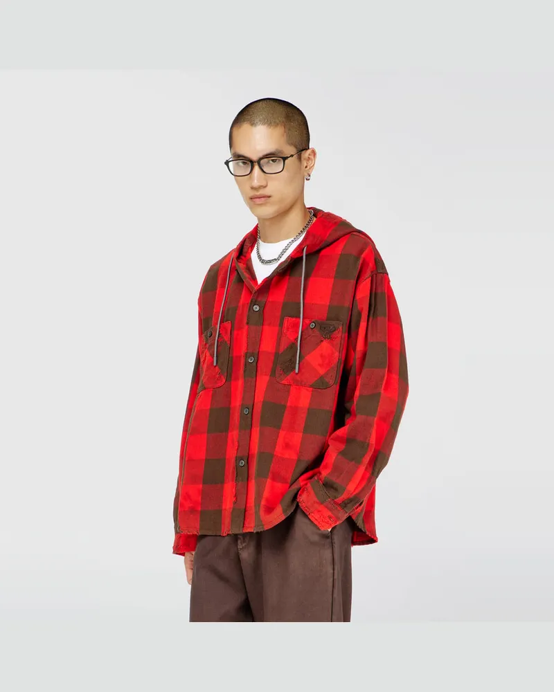 Diesel Kapuzenshirt aus distressed kariertem Flanell - Hemden - Herren - Bunt Bunt