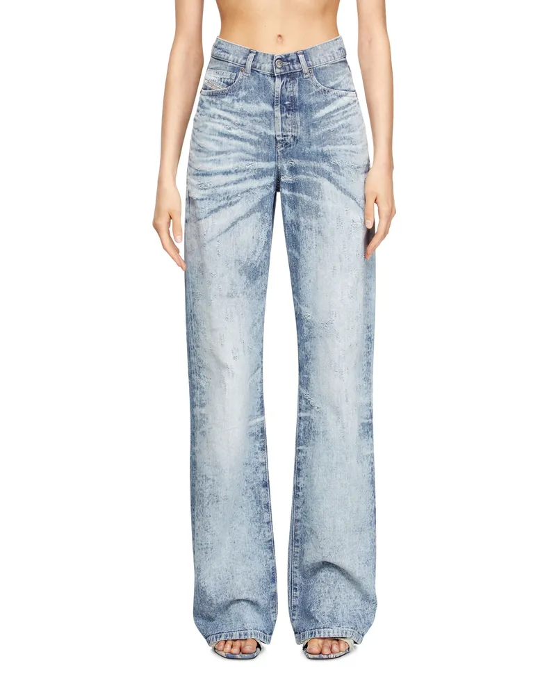 Diesel Regular Jeans High Waist 1971 D-Sent, Hellblau, Knopfverschluss Blau