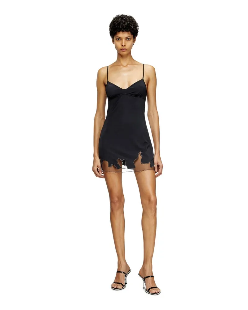 Diesel Mini-Kleid aus Nylon mit Einsatz aus Tüll - Kleider - Damen - Schwarz Schwarz