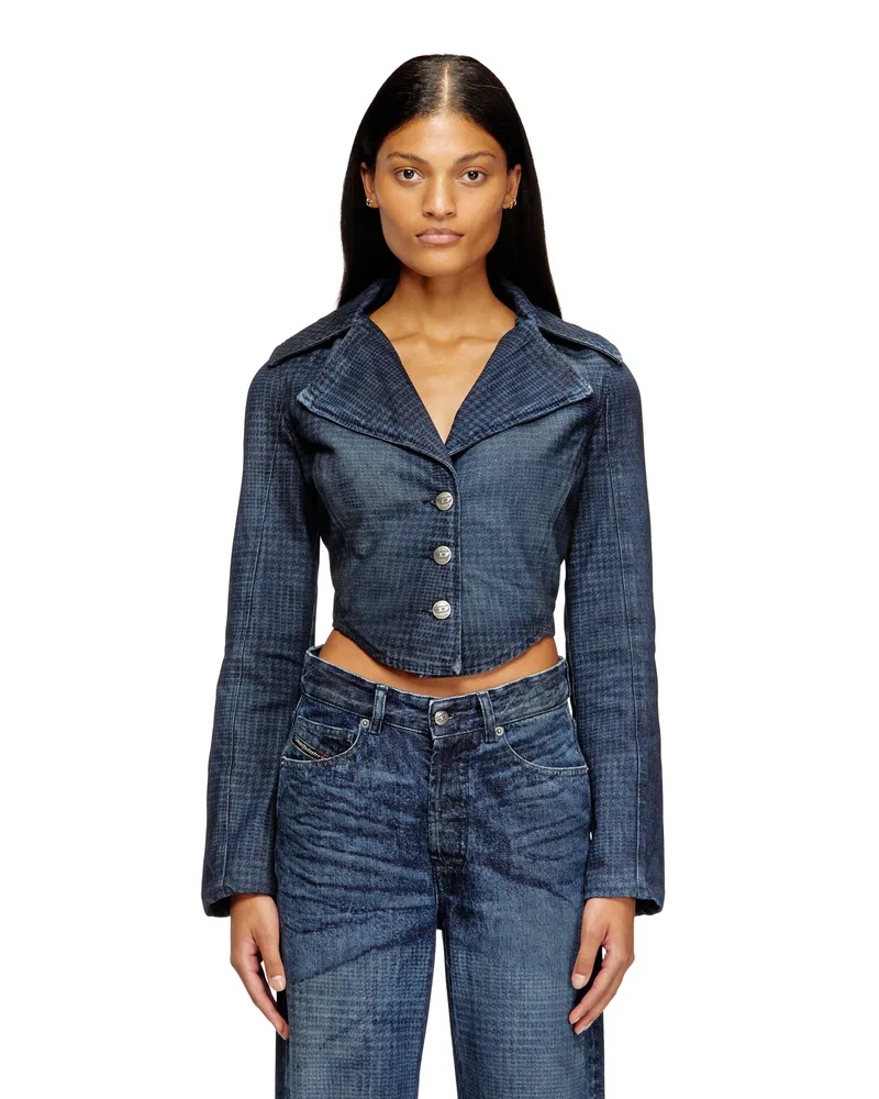Diesel Gekürzte Jacke in Prince-of-Wales-Denim - Denim jacken - Damen - Blau Blau