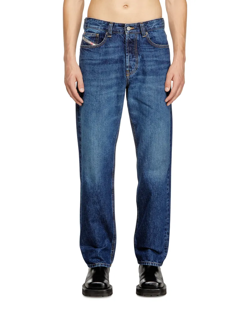 Diesel Regular Jeans Regular Waist 2024 D-Macs, Mittelblau, Knopfverschluss Blau