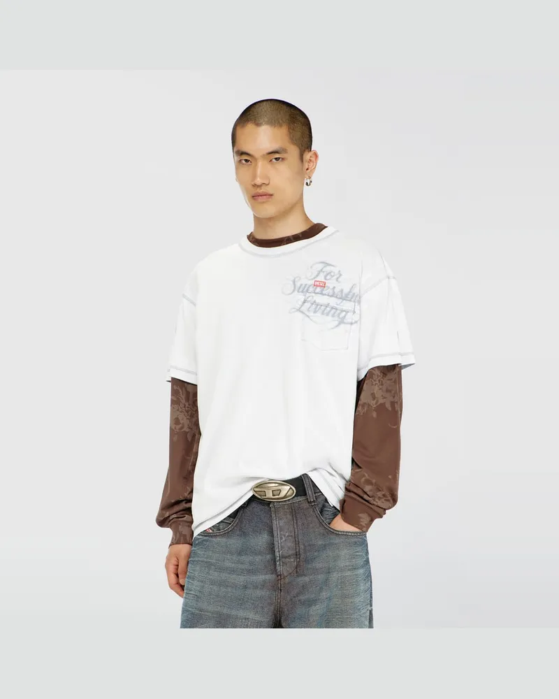 Diesel T-Shirt mit Brusttasche und Grafikprint - T-Shirts - Herren - Weiss Weiss