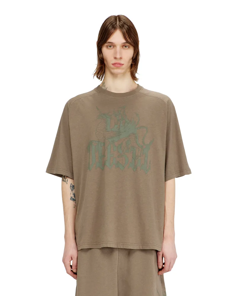 Diesel Bedrucktes T-Shirt aus Baumwolle und Hanf - T-Shirts - Herren - Beige Beige