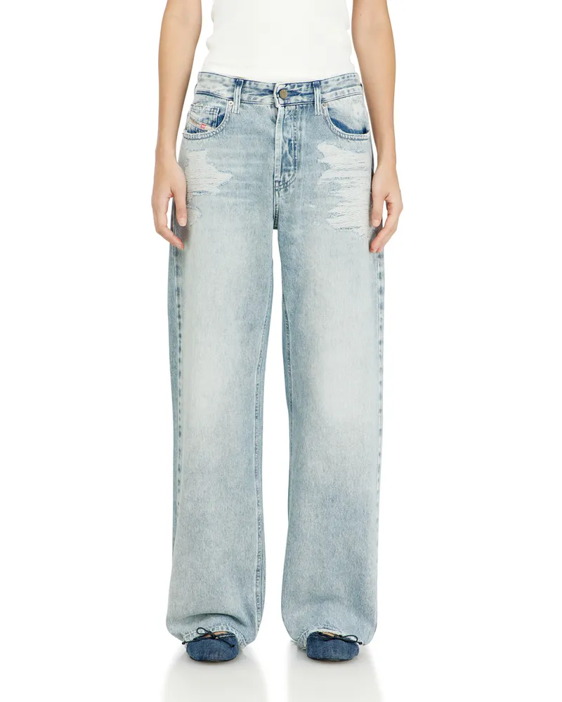 Diesel Relaxed Jeans Regular Waist 1990 D-Waigee, Hellblau, Knopfverschluss Blau