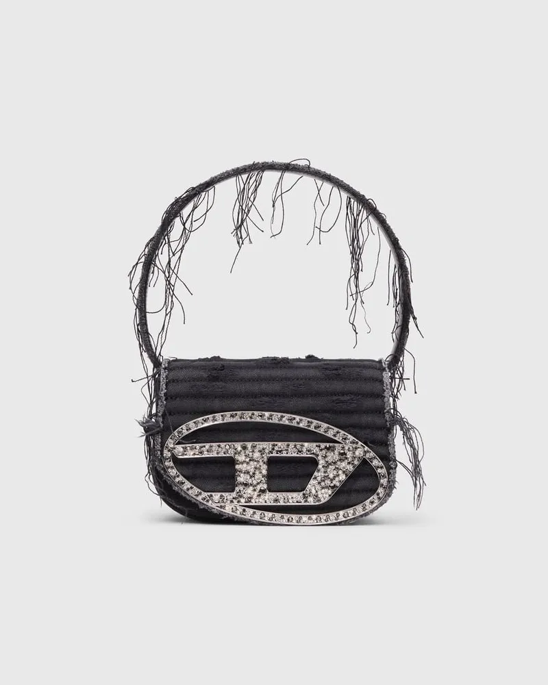 Diesel 1DR-Ikonische Schultertasche aus Canvas und Leder - Schultertaschen - Damen - Schwarz Schwarz