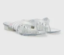 Künstlerisch gestaltete Flip-Flops aus Melflex - Sandalen - Damen - Silber
