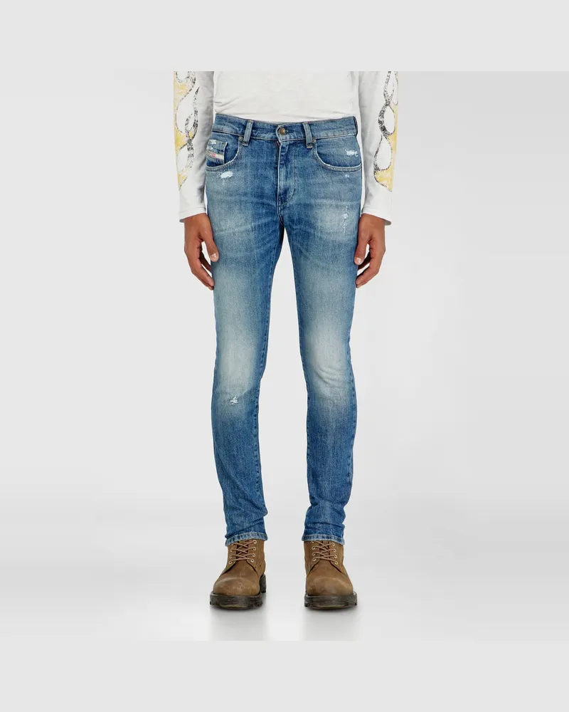 Diesel Slim Jeans Regular Waist 2019 D-Strukt, Mittelblau, Reißverschluss Blau