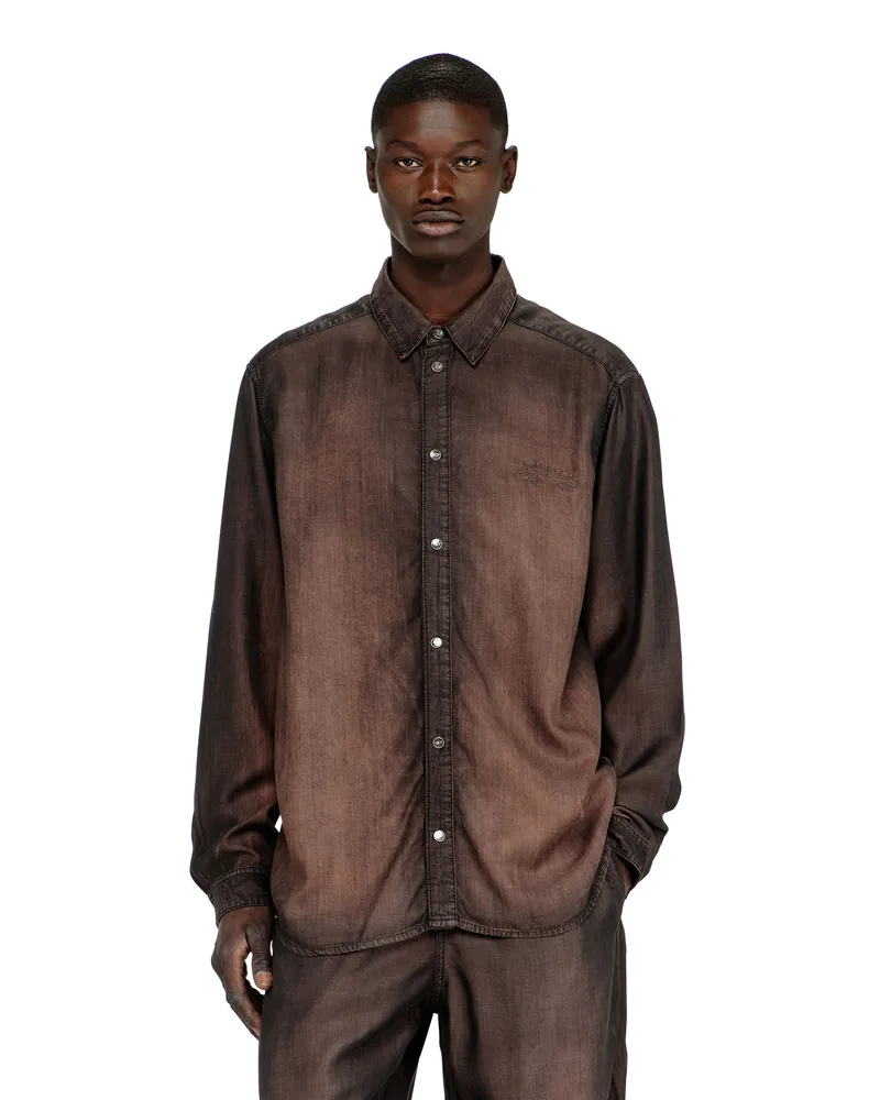 Diesel Hemd aus fließendem, beschichtetem Denim - Denimhemden - Herren - Braun Braun