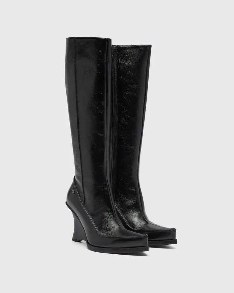 Diesel D-Lucette-Kniehohe Stiefel aus Leder - Stiefel - Damen - Schwarz Schwarz