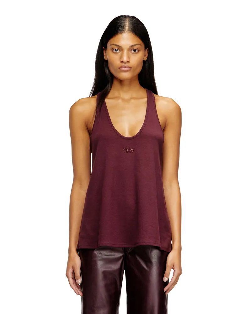 Diesel Burgunderrotes Tanktop mit ovalem D-Detail - T-Shirts - Damen - Rot Rot