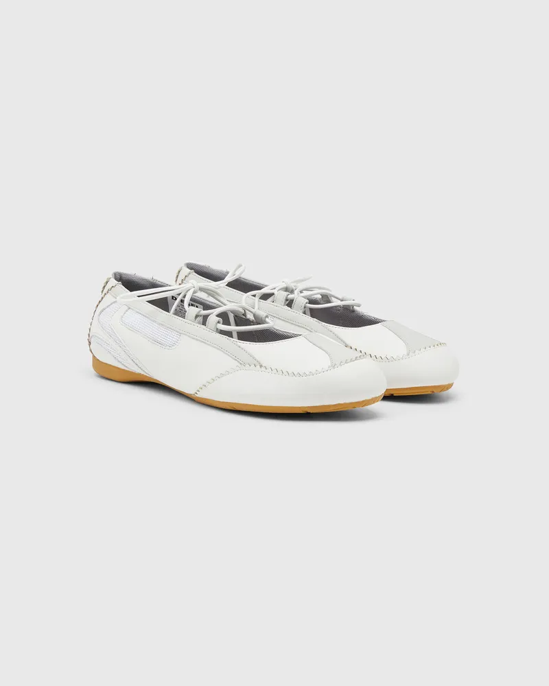 Diesel D-Mile-Ballerinaschnürschuhe aus Leder und Mesh - Flats - Damen - Weiss Weiss