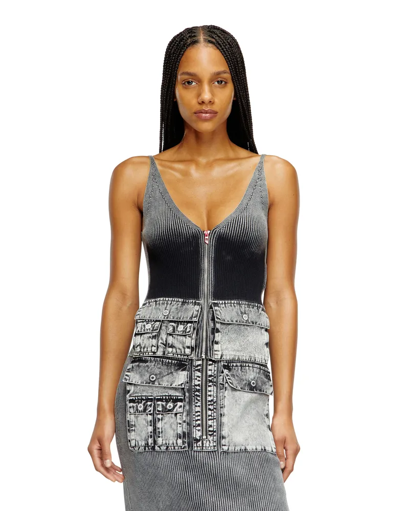 Diesel Tanktop aus Strick mit Cargotaschen aus Denim - Oberteile - Damen - Grau Grau