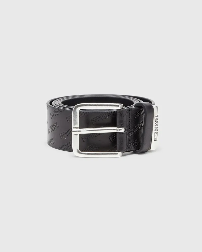 Diesel 4 cm Ledergürtel mit all-over geprägtem Diesel logo - Gürtel - Herren - Schwarz Schwarz
