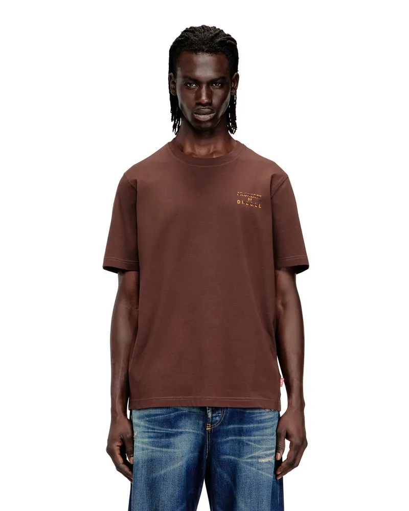 Diesel Reguläres Baumwoll-T-Shirt mit Puffdruck - T-Shirts - Herren - Braun Braun