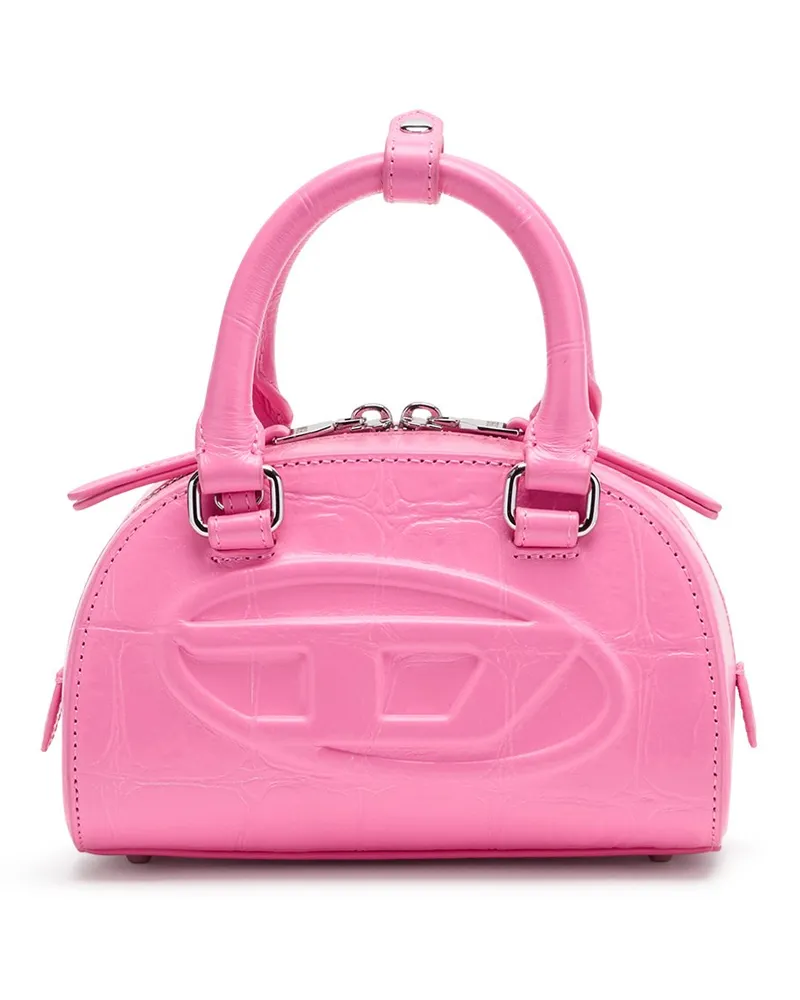 Diesel 1DR Dome-Mini-Bowlingtasche aus Leder in Krokodilleder-Optik - Schultertaschen - Damen - Rosa Rosa