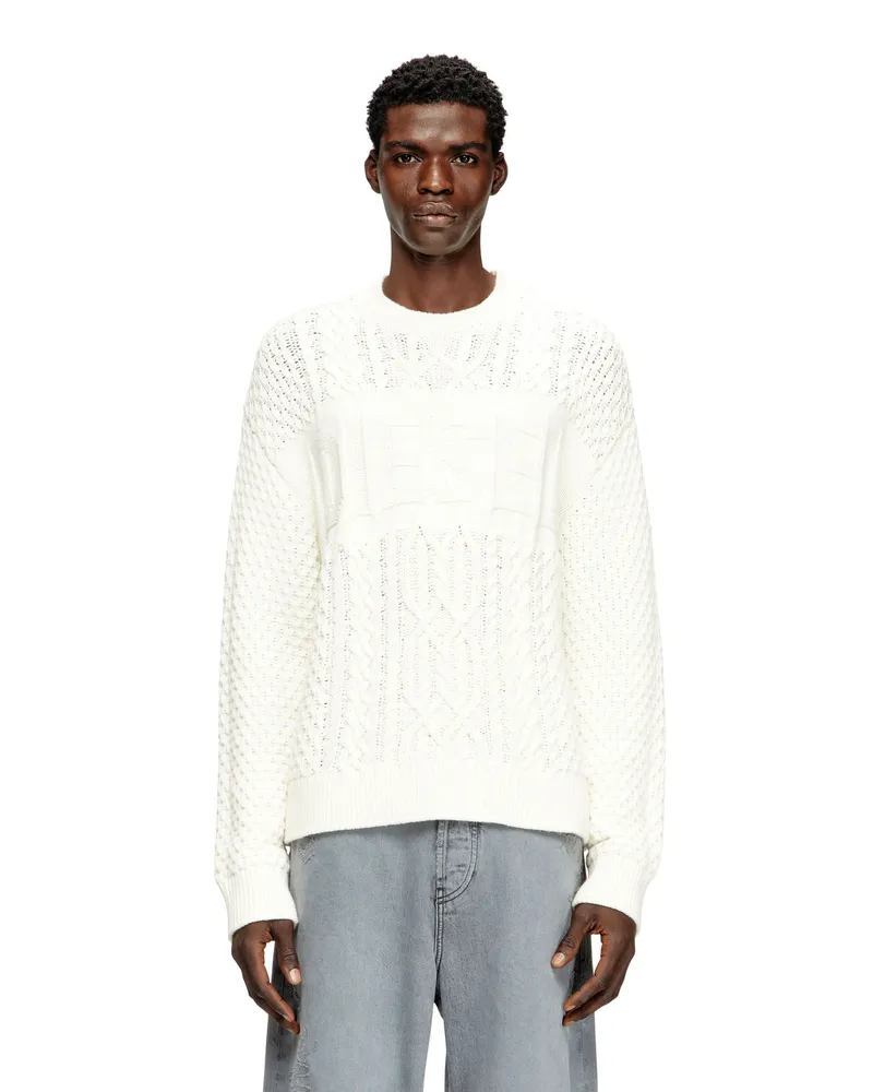 Diesel Cable-knit jumper with Diesel logo - Strickwaren - Herren - Weiss Weiss