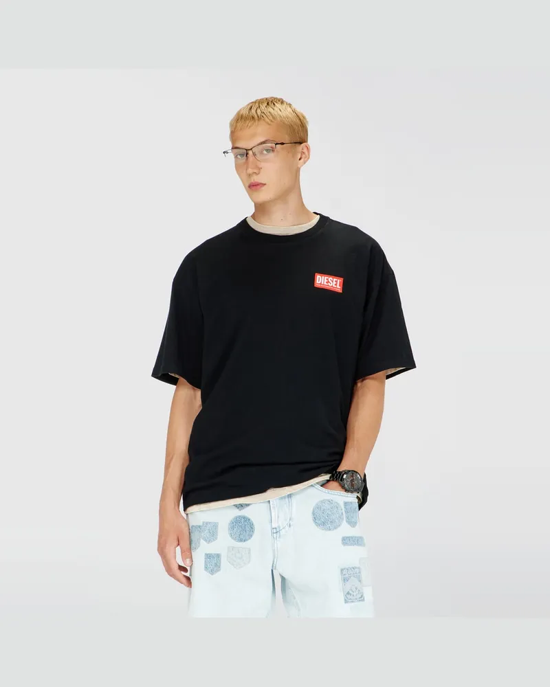 Diesel T-Shirt mit Jacquard-Logo-Patch - T-Shirts - Herren - Schwarz Schwarz